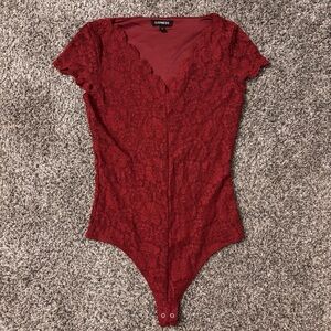 Express lace bodysuit burgundy glamour dressy size xs